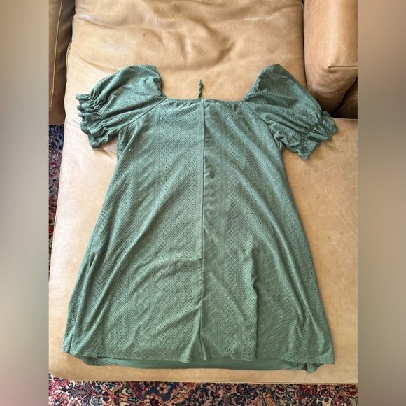 Vibe Sportswear Boho Cottage Romantic Peplum Eyelet Green Dress Lined 1X - Picture 8 of 8